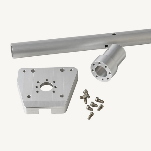 Premium tin roof satellite mount with CNC aluminium base and pole adapter. Built for Amazon Leo. Australian engineered. Precision. Strength. Longevity
